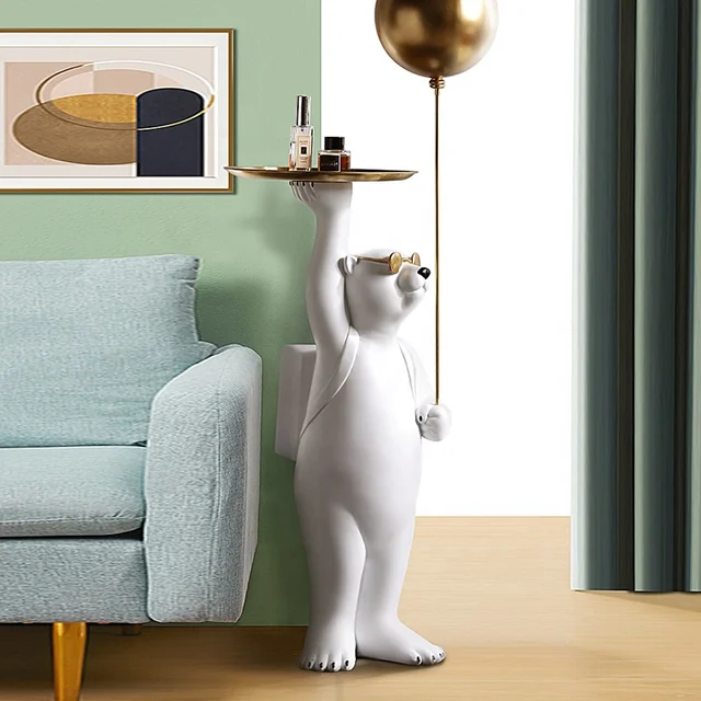 White Polar Bear Floor Tray Bear Balloon for Home Decor,Gentleman Side interior decor, Animal Home Decor Sculpture, luxury polar bear Statue