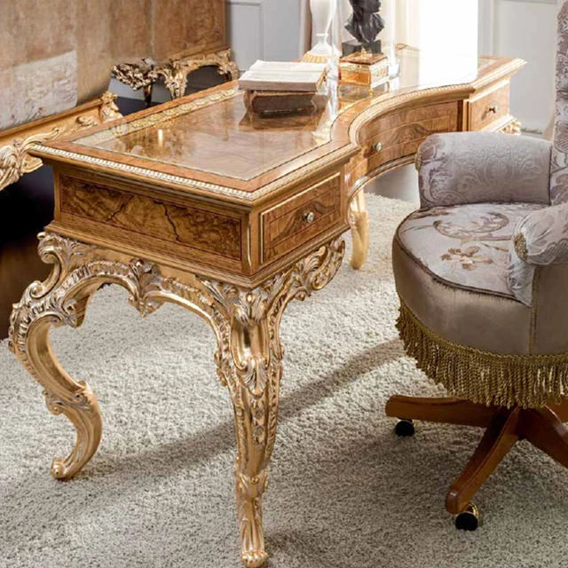 European Console table office furniture set with chair handcarved solid wood console office table