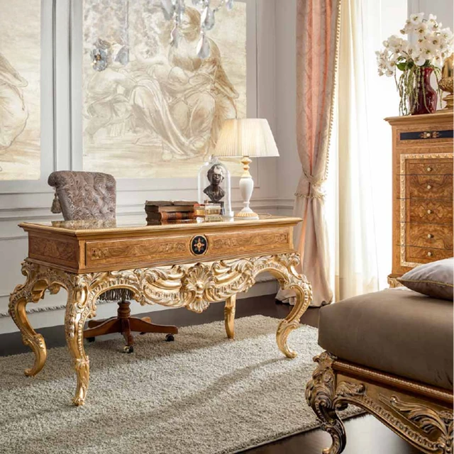 European Console table office furniture set with chair handcarved solid wood console office table