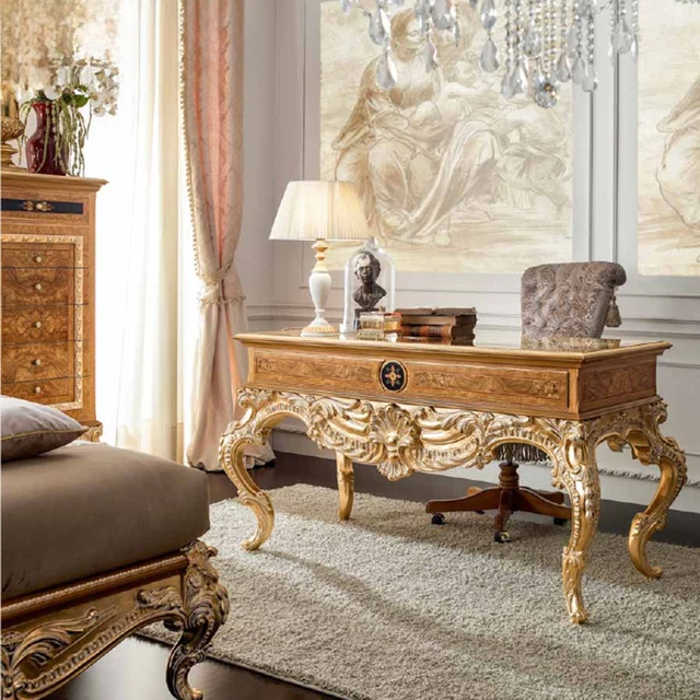 European Console table office furniture set with chair handcarved solid wood console office table