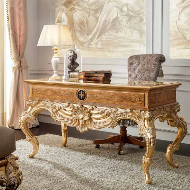 European Console table office furniture set with chair handcarved solid wood console office table