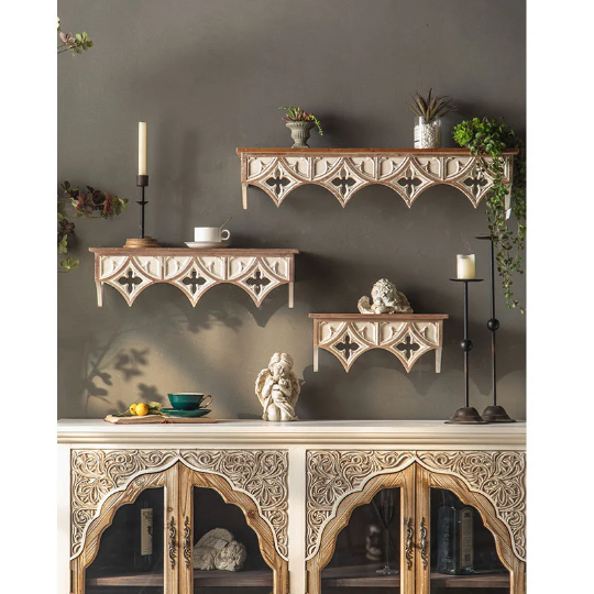 Wooden Rustic Storage Cabinet (3 piece set) With Drawer Antique Retro Furniture Collect Engraved Glass Door For Kitchen,Living Room,Bedroom