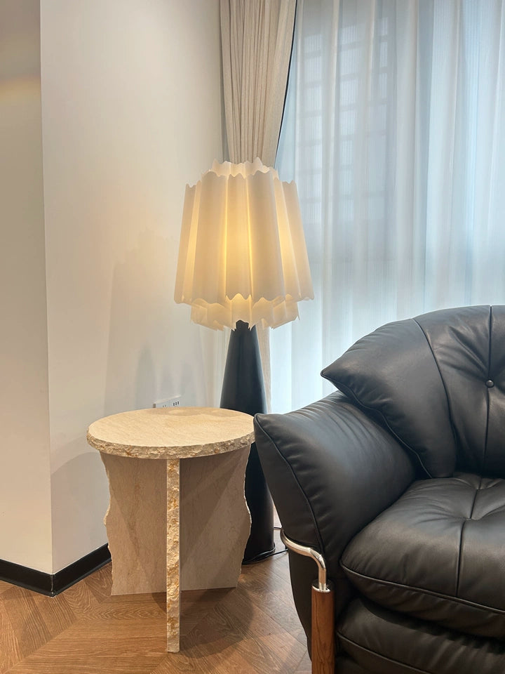 Designer Floor Lamp, Artistic Solid Wood and Fabric Shade Standing Light for Living Room, Bedroom, or Boutique Hotel Decor
