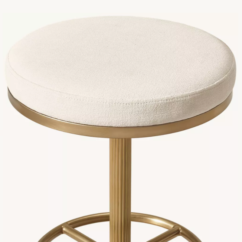 Backless Upholstered Swivel Bar Stool, Round Cream Counter Stool with Gold Metal Base and Footrest for Kitchen Island, Home Bar, Hotel
