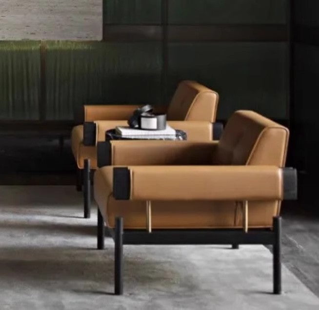 Brown Faux Leather Accent Chair with Solid Wood Frame and Padded Arms