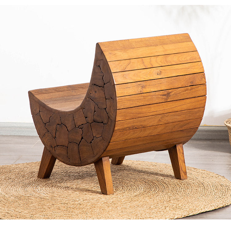 3 Piece Solid Wood Lounge Chair and Round Coffee Table Set, Rustic Small Space Living Room Sofa Set with Sculptural Wood Grain Design, Accent Chair Set for Balcony, Hotel, Club, Tea Room, and Apartment Decor