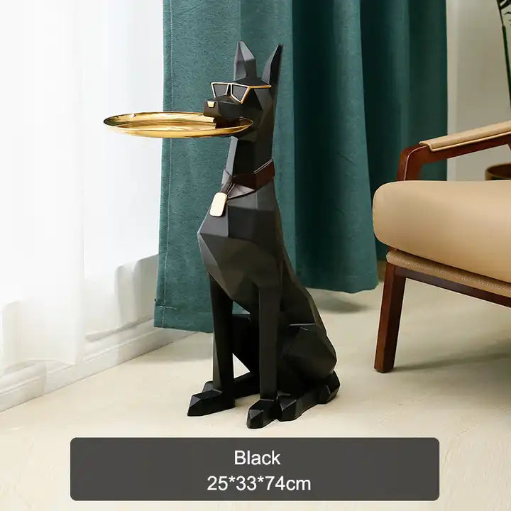 Luxury dog bar table with tray dobermann coffee table Luxury Nordic Style Dog showpeice coffee Tray table, Animal Home Decor Sculpture, Dog Statue End Side Table