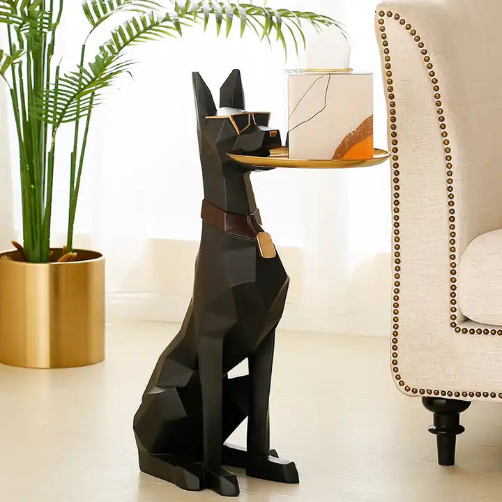 Luxury dog bar table with tray dobermann coffee table Luxury Nordic Style Dog showpeice coffee Tray table, Animal Home Decor Sculpture, Dog Statue End Side Table