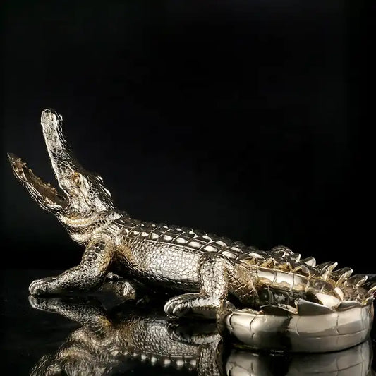 Crocodile statue exotic gold ellectroplated metal 60*33*24 cm big nordic Gentleman Side interior decor, Animal Sculpture, luxury croc Statue