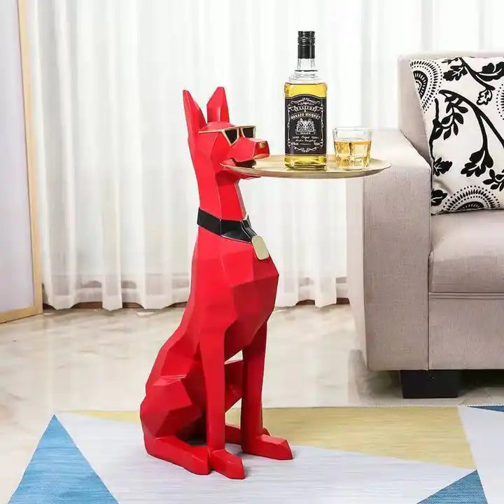 Luxury dog bar table with tray dobermann coffee table Luxury Nordic Style Dog showpeice coffee Tray table, Animal Home Decor Sculpture, Dog Statue End Side Table