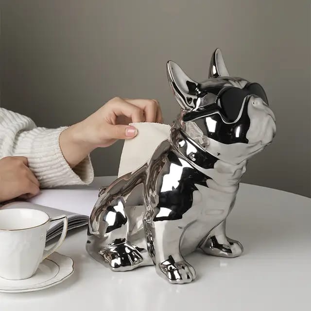 French bulldog ceramic electroplated tissue paper dispenser table decor/home decor