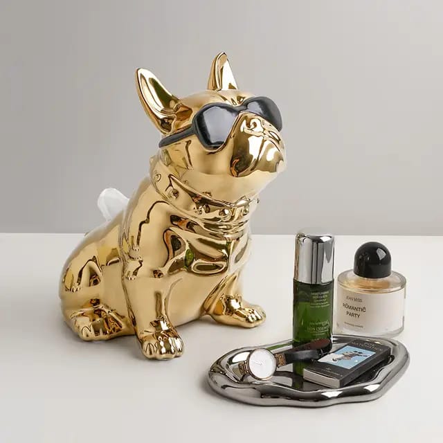 French bulldog ceramic electroplated tissue paper dispenser table decor/home decor