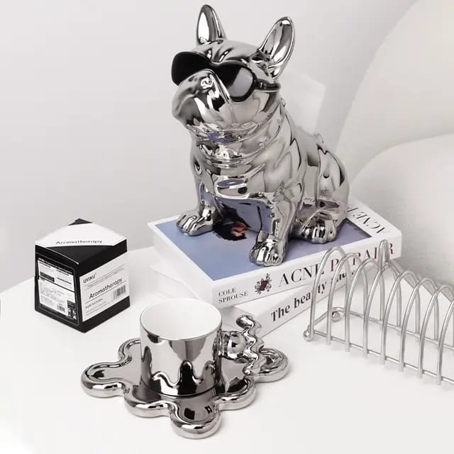 French bulldog ceramic electroplated tissue paper dispenser table decor/home decor