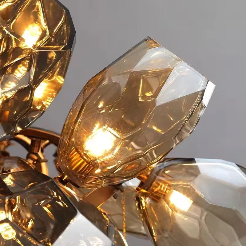 A Luxury Crystal Chandelier – Gold & Smoke Glass Pendant Light with Sculptural Design – Designer Hanging Light for Living Room, Kitchen Island & Entryway