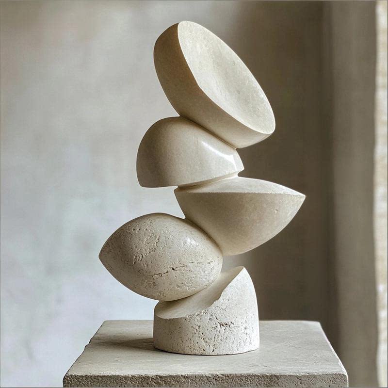 White Abstract Geometric Sculpture, Modern Stacked Tabletop Decor, 13.8 Inch
