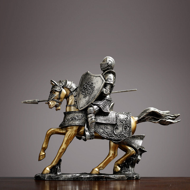 Medieval Knight Horse Statues Set of 2, Decorative Warrior Sculptures
