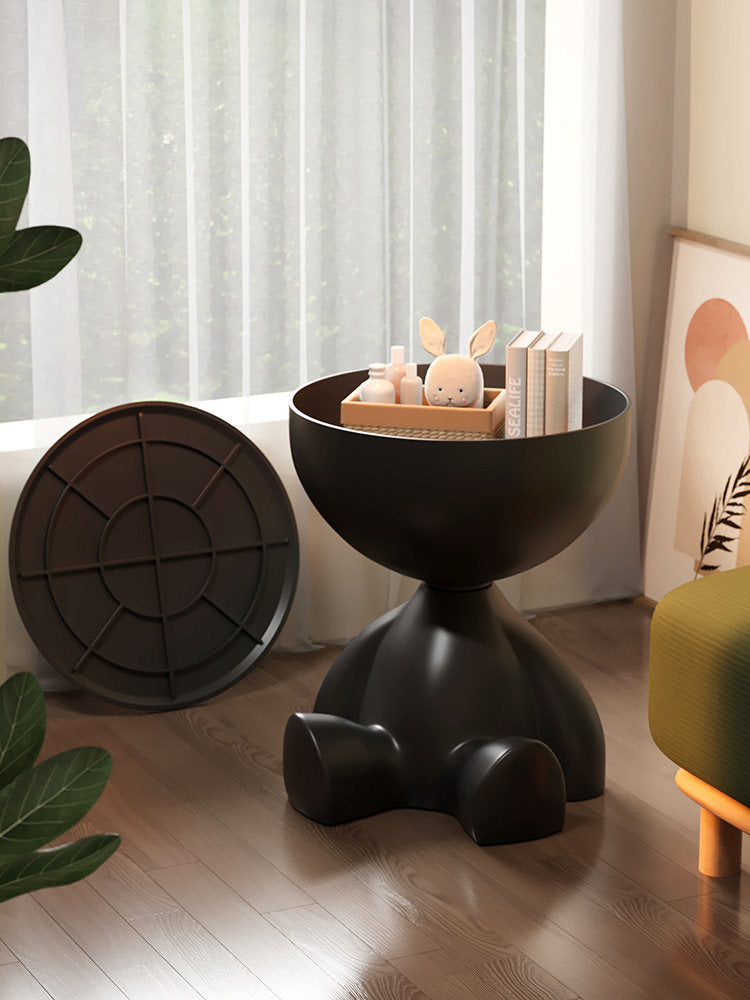 Black Character Side Table with Hidden Storage, 14.6 Inch Round Top