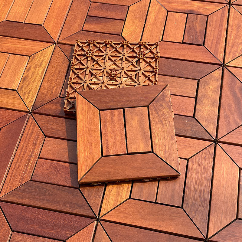 Interlocking Solid Wood Deck Tiles Outdoor Patio Flooring Waterproof Balcony Garden Decking Tiles for Terrace Poolside Rooftop Courtyard 12 x 12 Inch