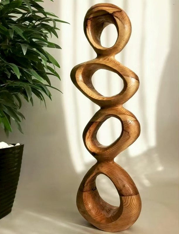 Abstract Solid Wood Floor Sculpture, Organic Loop Modern Decor
