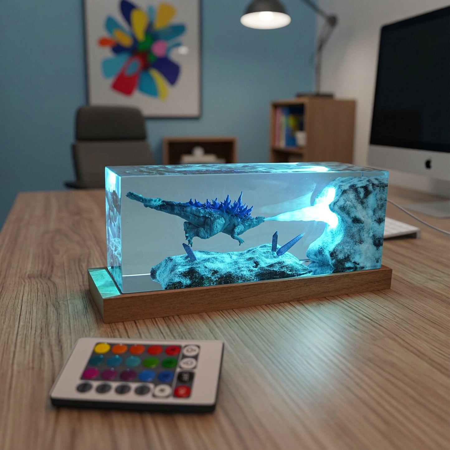 Deep Sea Monster Resin Night Light, Handmade Ocean Scene LED Desk Lamp with Remote Control, Fantasy Creature Glowing Table Decor, RGB Ambient Light for Bedroom, Gaming Room, Office, Gift Decor