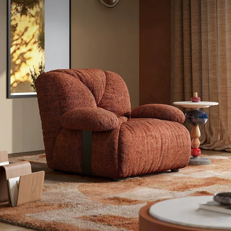 Rust Bouclé Accent Chair with Plush Arms and Deep Seat