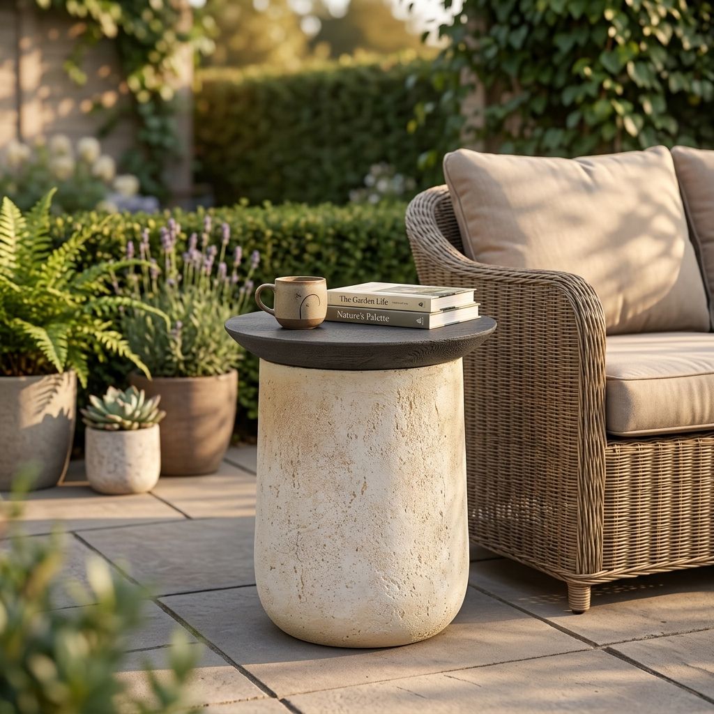 Cream Mushroom Side Table with Gray Round Top