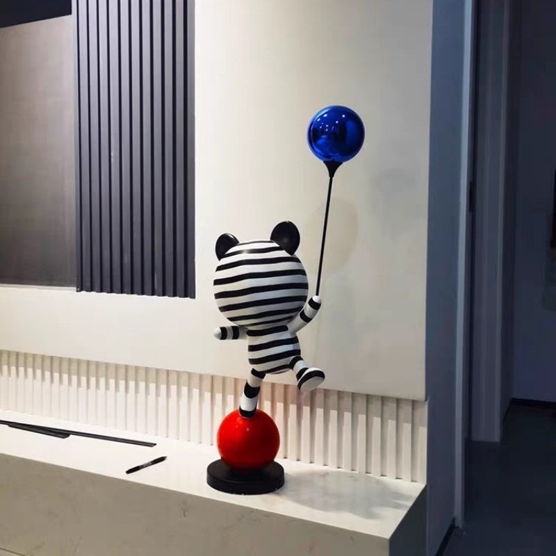 Large Balloon Bear Statue 34 Inch, Black White Circus Animal Floor Sculpture