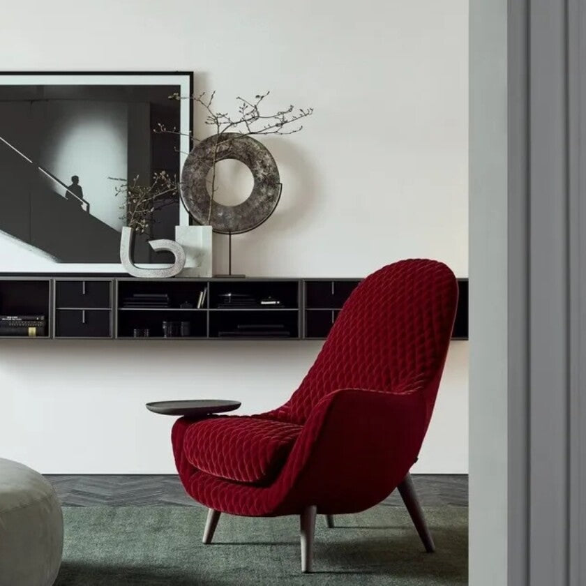 Red Quilted High Back Accent Chair with Fiberglass Frame for Living Room