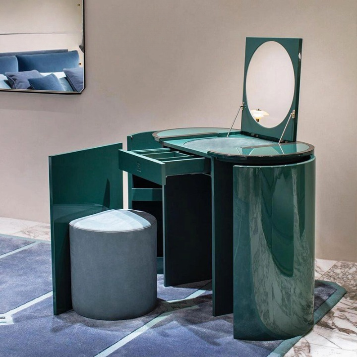 Green Makeup Vanity Table with Mirror Stool and Storage for Bedroom