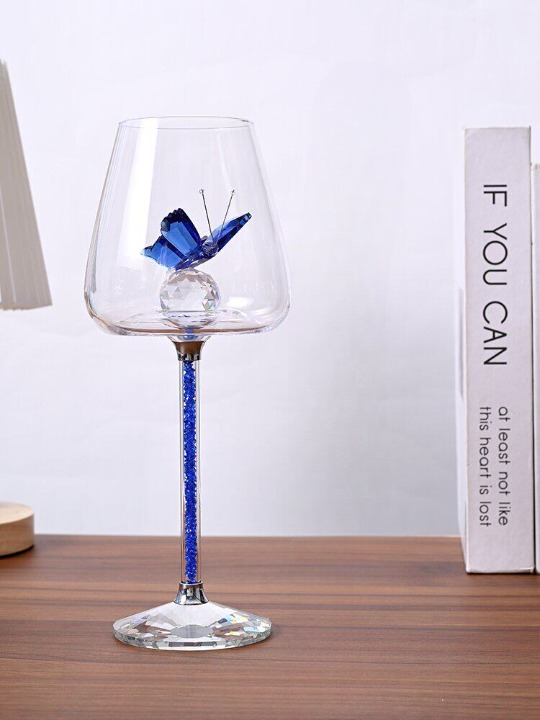 Blue Butterfly Wine Glass, Decorative Crystal-Style Goblet with Rhinestone Stem, Elegant 18–20 oz Red Wine Glass for Home Bar, Wedding, Birthday, Anniversary, Housewarming and Luxury Gift Décor