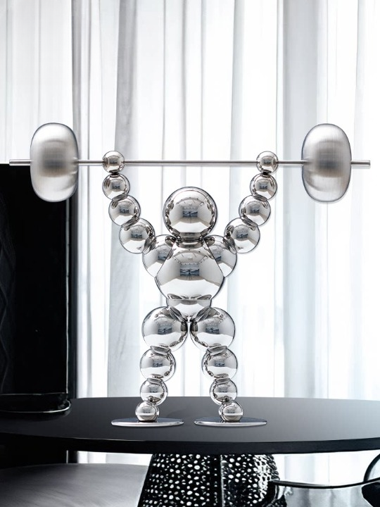 Metal Weightlifter Sculpture, Silver Fitness Desk Decor, 9.8 Inch
