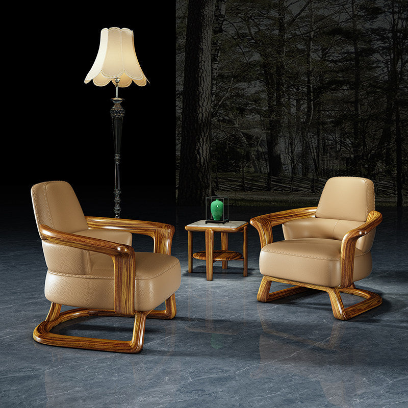 Genuine Leather Lounge Chair, Solid Wenge Wood Accent Armchair for Living Room, Office, Reading & Reception