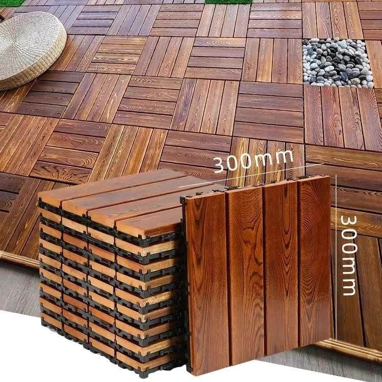 Interlocking Outdoor Wood Deck Tiles Waterproof Patio Flooring Solid Wood Balcony Decking Tiles Non Slip Garden Terrace Poolside DIY Floor Panels 12 x 12 Inch