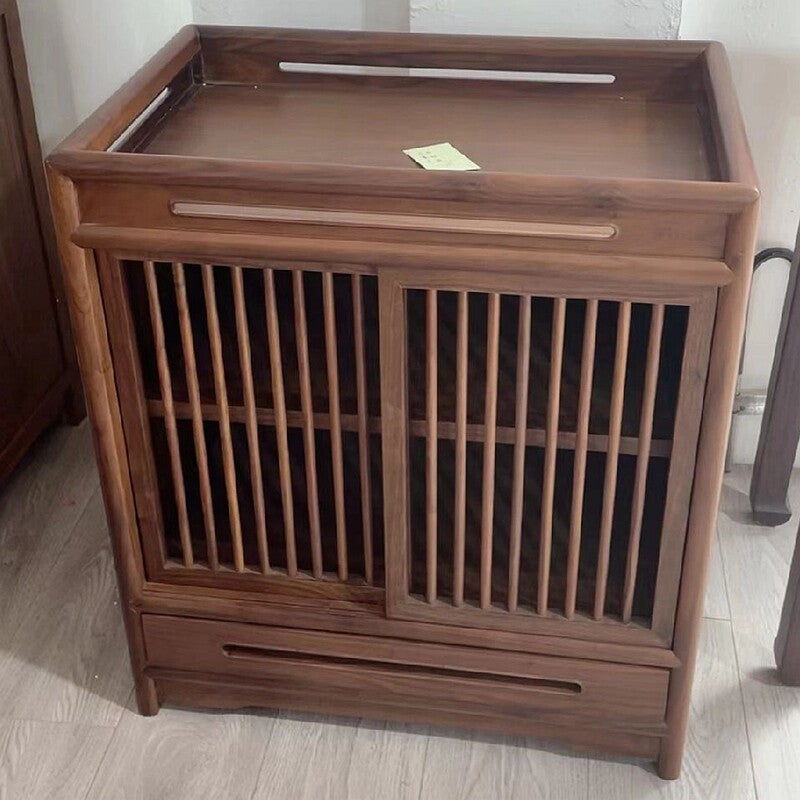 24-Inch Solid Black Walnut Tea Cabinet with Tray Top and Drawers