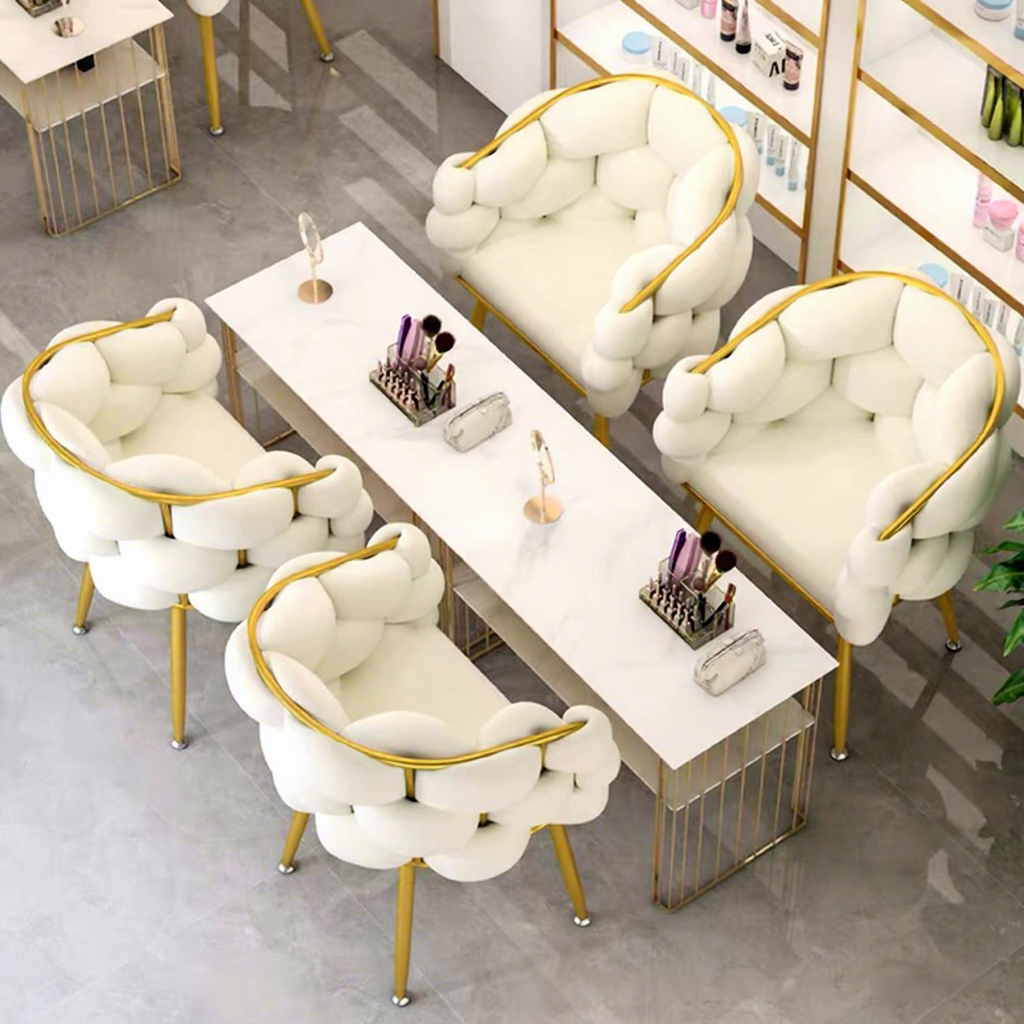 Ivory Velvet Bubble Back Accent Chair with Gold Metal Frame