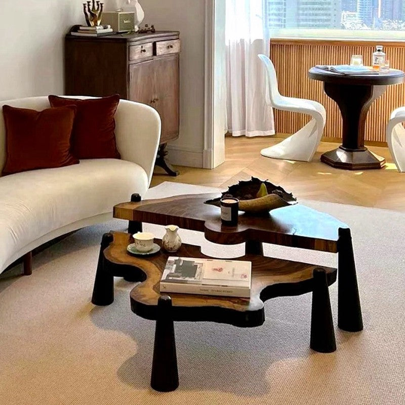 Black Walnut Irregular Coffee Table Set, Solid Wood Nesting Tables