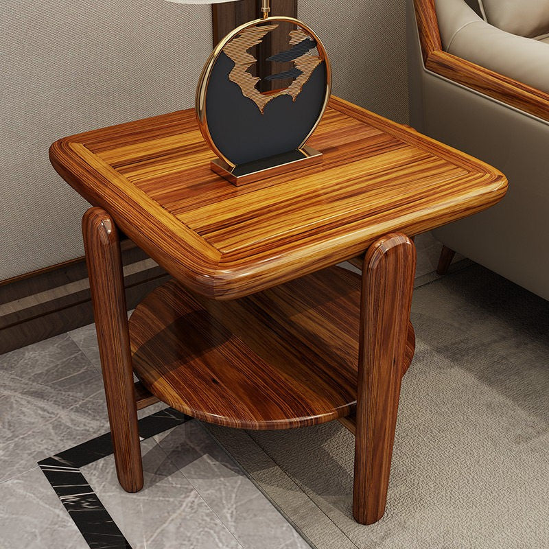Wenge Wood Square Side Table with Lower Shelf and Decorative Accent
