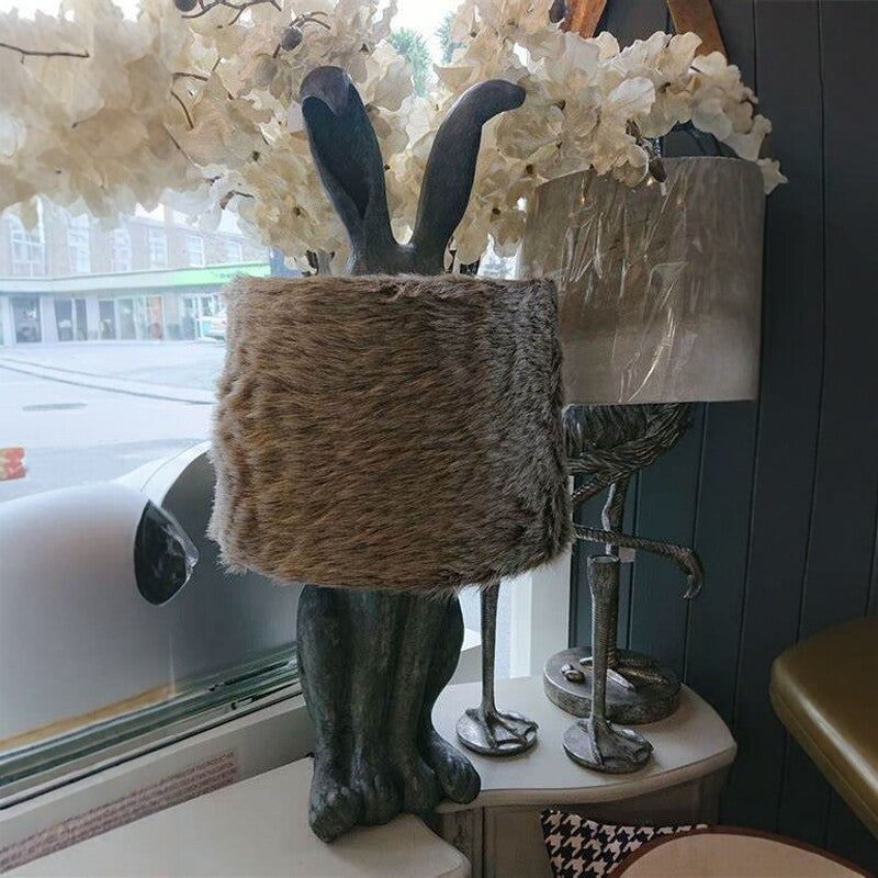 Whimsical Rabbit Table Lamp with Faux Fur Shade – Modern Animal Sculpture Accent Lamp for Bedroom, Nursery, Living Room & Luxury Home Décor