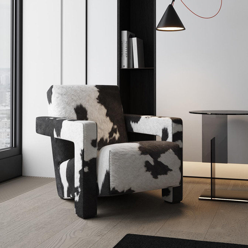 Cowhide Print Accent Chair, Upholstered Lounge Armchair for Living Room