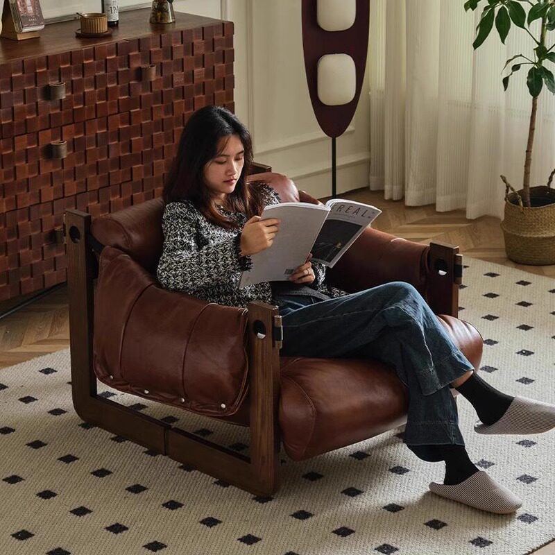 Brown Upholstered Accent Chair with Ash Wood Frame, 41.3 Inch