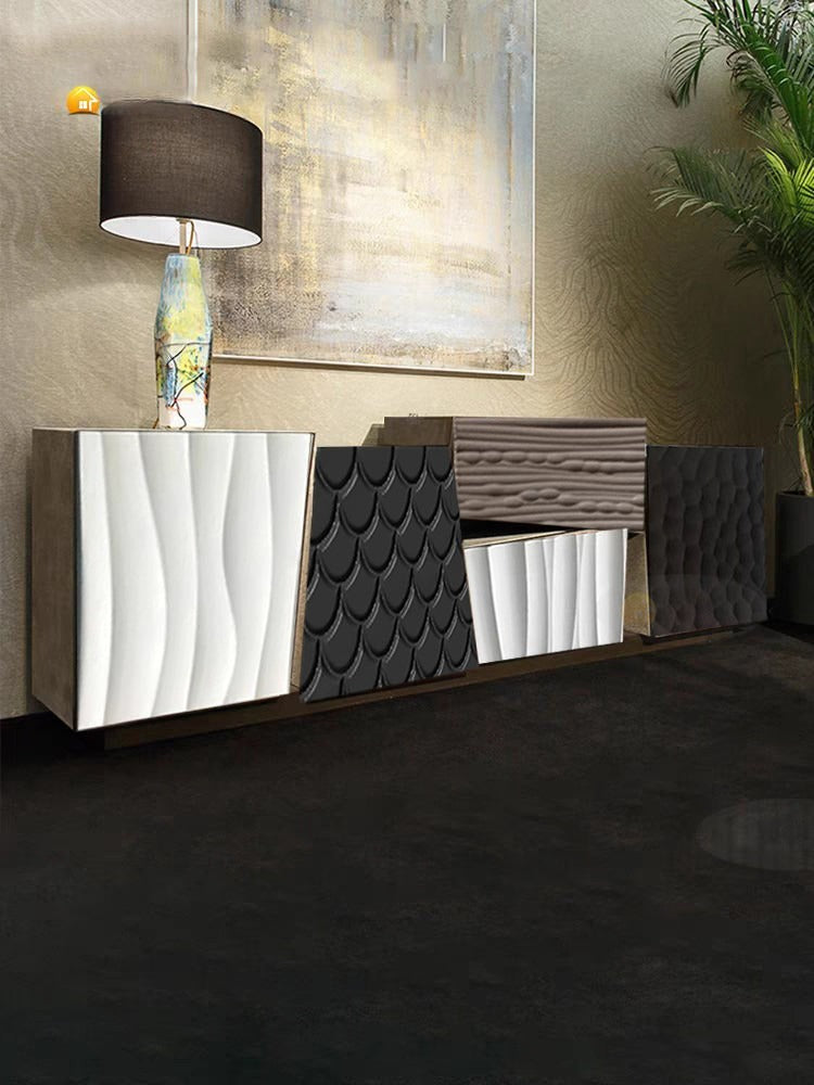 Multicolor Textured Sideboard, Asymmetrical Storage Cabinet, 63 Inch