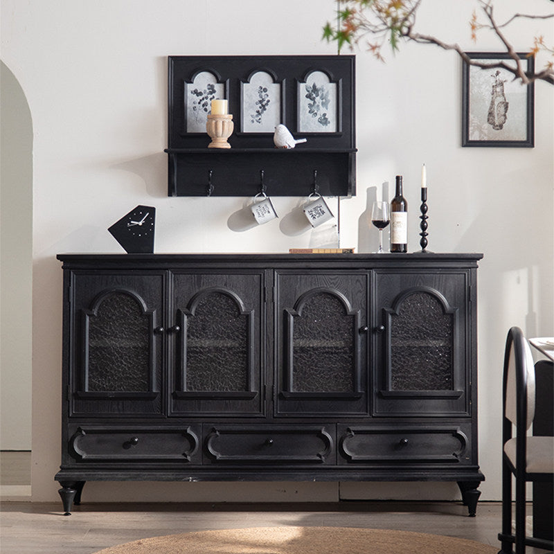 Black 4 Door Sideboard Cabinet 68 Inch with Drawers, Vintage Storage Buffet