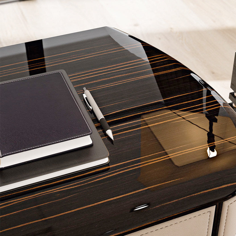 Dark Brown 6-Drawer Chest with Glossy Wood Grain and Metal Legs