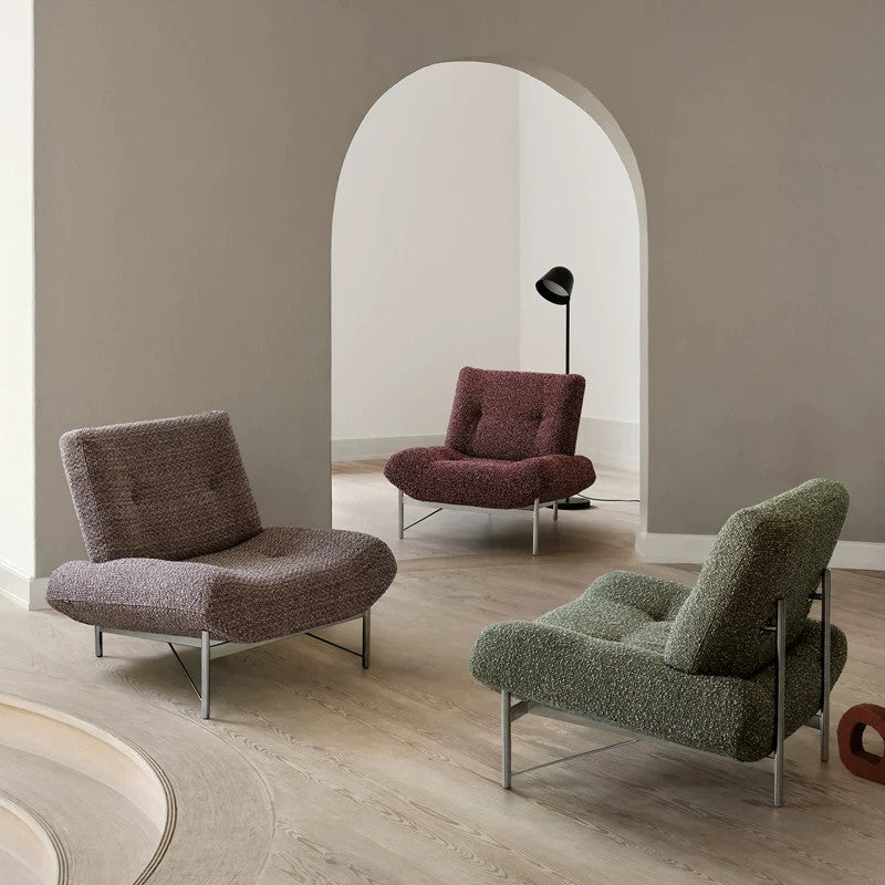 Taupe Bouclé Accent Chair with Curved Seat and Metal Frame