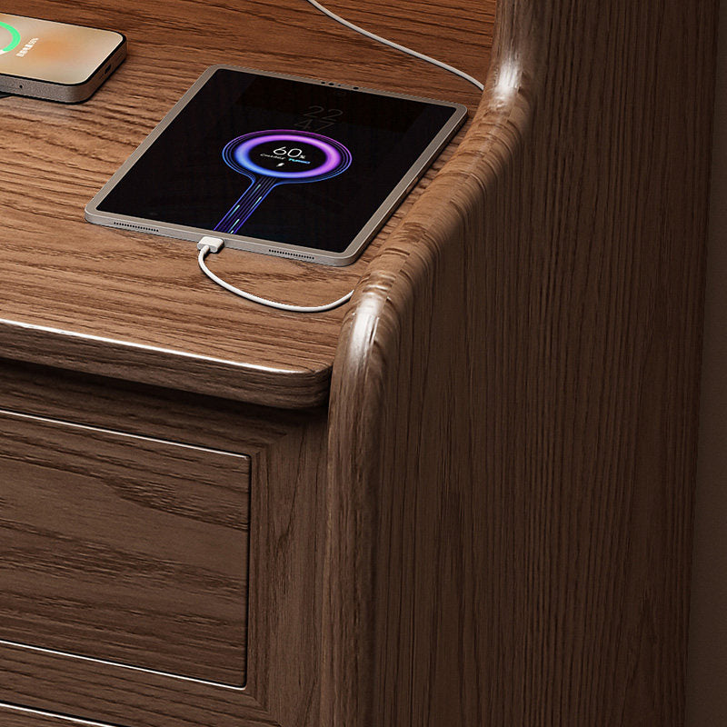 27-Inch Solid Wood Smart Nightstand with Wireless Charging, 3 Drawers