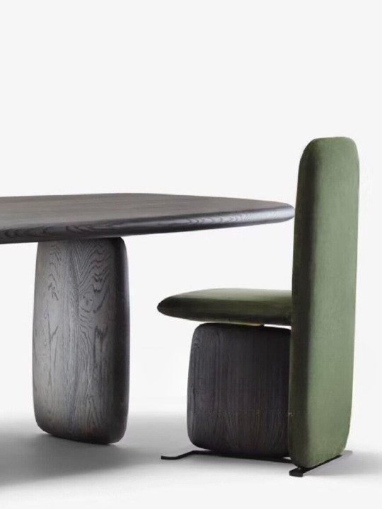 Dark Green High Back Upholstered Dining Chair, Modern Sculptural Accent Chair with Round Seat, Wood Look Base and Metal Support Frame, Minimalist Chair for Dining Room, Study Desk, Bedroom, Cafe, Living Room, and Lounge Space