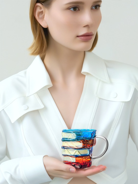 Colorful Stacked Books Glass Mug, 11.8 oz Coffee Cup with Handle
