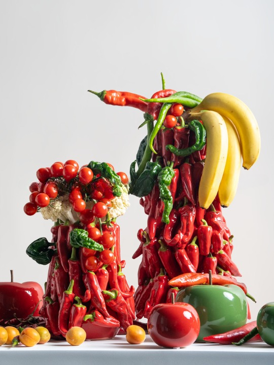 Red Chili Pepper Ceramic Vase Set of 3, Sculptural Tabletop Decor