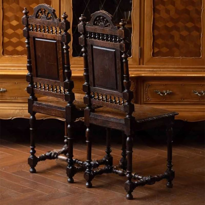 Vintage Solid Wood Dining Chair, Carved High Back Accent Chair for Dining Room, Study, Balcony and Living Room