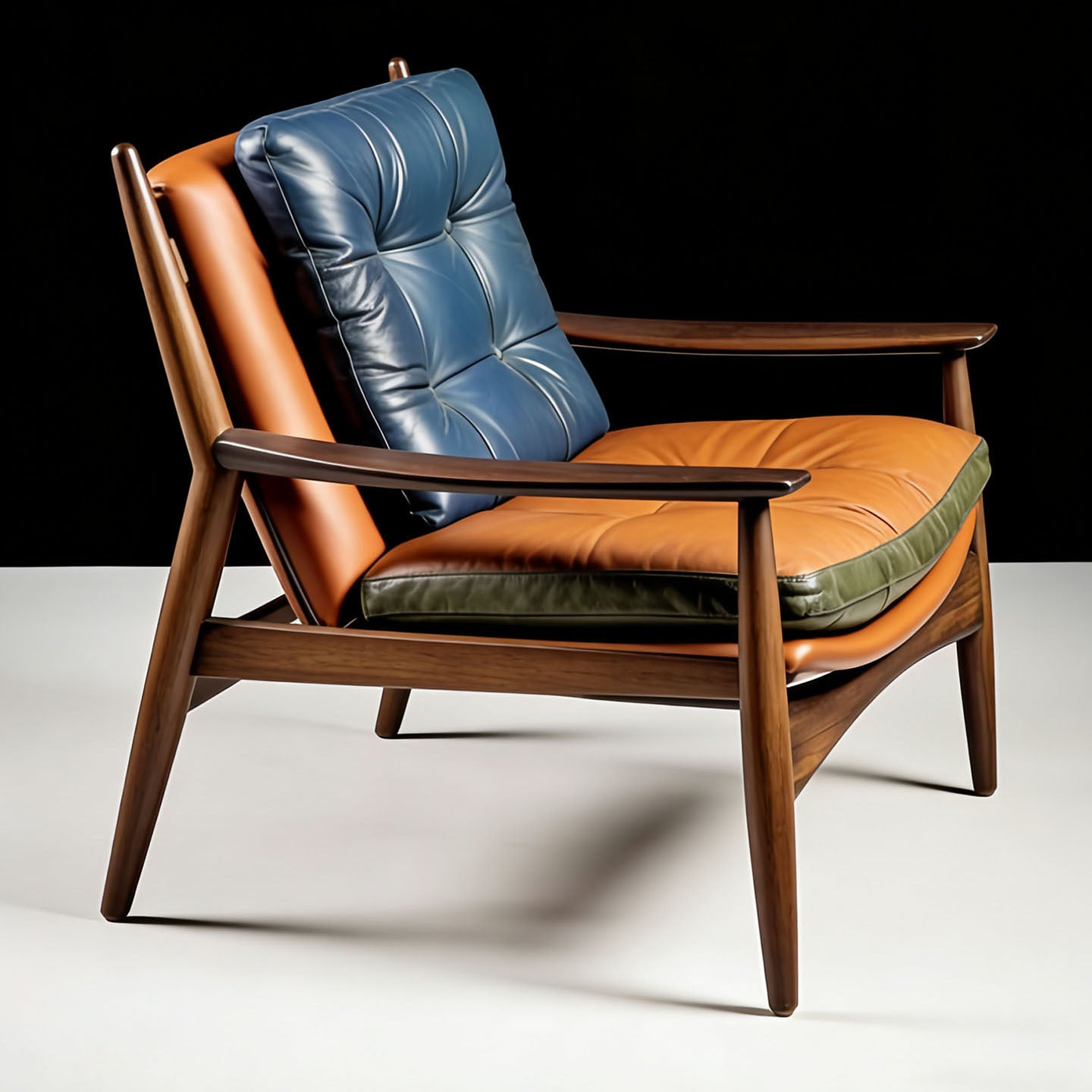 Orange Blue Faux Leather Accent Chair with Solid Wood Frame